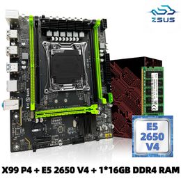 ZSUS X99 P4 Motherboard Set Kit With Intel LGA2011-3 Xeon E5 2650 V4 CPU DDR4 16GB 1*16GB 2133MHZ RAM Memory NVME M.2 SATA 240410