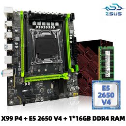 ZSUS X99 P4 마더 보드 세트 인텔 LGA2011-3 XEON E5 2650 V4 CPU DDR4 16GB 1*16GB 2133MHz RAM 메모리 NVME M.2 SATA 240410