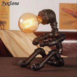 Table Lamps Led Lights Bar Restaurant Bedroom Bedside Creative Retro Industrial Style Wrought Iron Pipe Night Light Desktop Small Lamp