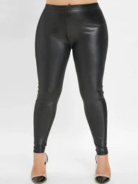 Black Matte Leather Plus Size Trousers Women Faux PU Pants Elastic Band Bodycon Leggins 9XL Ladies High Waist Pencil 8XL 240411