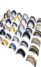 Whole 100pcs Mens Womens Band Rings Fashion Stainless Steel Chain Spinner Mix Colours Variety of styles Jewelry8785401