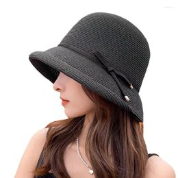 Wide Brim Hats Summer Women's Hepburn Straw Hat Ladies Luxury Sun Fashion Protection Beach French Panama Dome Bucket Cap