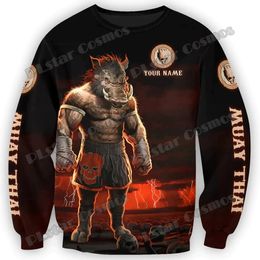 Personalized Name Muay Thai Boar 3D Printed Men's Hoodie & Sweatshirt Unisex Casual zipped hoodie Martial Art Lover Gifts HW18