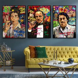 God Father Graffiti Wall Art On Canvas,Movie Star Poster Prints Street Pop Art Wall Decor Canvas Painting Living Room Home Decor