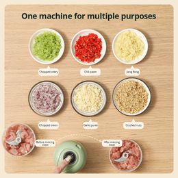 1pc Green/White Electric Kitchen Garlic Chopper Large Capacity MultiFunctional Mashed Garlic Minced Meat Chopped Ginger Grinder