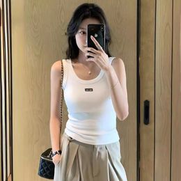 289867 Fashion Classic Trendy Luxury Designer Cloth Women Summer Embroidered Letter Logo Vest Patchwork Threaded Knitted Sleeveless Top MM