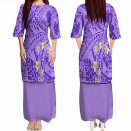Basic Casual Dresses The best-selling Polynesian womens Crewneck dress of 2024 Haian Tribe large-sized 7xl formal occasion Puletasi two-piece set C240411