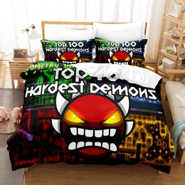 Angry Geometry Dash Bedding Set Single Twin Full Queen King Size Bed Set Aldult Kid Bedroom Duvetcover Sets 3D Print Cartoon