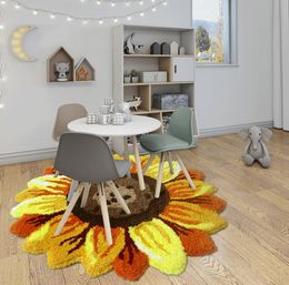 Sunflower Shape Carpet Beside Rugs Kids Pets Playground Area Rug Plush Floor Mat for Living Room Bedroom Coffee Table Home Decor