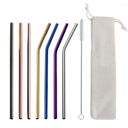 Drinking Straws Reusable Metal 304 Stainless Steel Sturdy Bent Straight Drinks Straw With Cleaner Brush And Box Set Party Bar