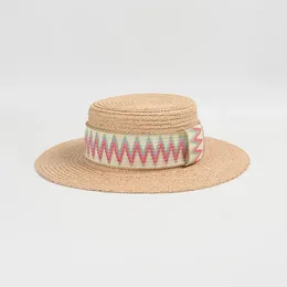 Wide Brim Hats USPOP 2024 Fashionable Women Summer Style Wide-Brimmed Sun Hat With Woven Bands Natural Straw Beach