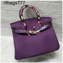 Bk Designer Leather Bags Litchi Pattern Fashion Purple Top Layer Cow Womens Lock Bag