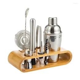 Bar Products 350ml Stainless Steel Cocktail Shaker Cup Bartender Tool Set With Bamboo Base