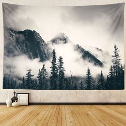 Fog Mountain Forest Tapestry Misty Forest Nature Woodland Aesthetic Tapestry Wall Hanging Art for Bedroom Living Dorm Decor