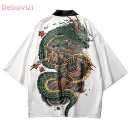 Samurai Dragon Print White Shirts Traditional Kimono Men Women Beach Yukata Japanese Anime Cardigan Cosplay Haori Clothing8654918