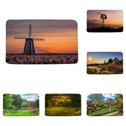 Bath Mats Landscape Tulips Windmills Country Farmhouse Animal Houses Scenery Bathroom Rugs Decor Bedroom Kitchen Toilet Doormat