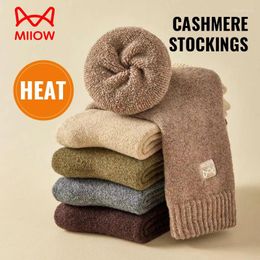 Men's Socks MiiOW Merino Wool Men Winter Thicken Heated Sock Cold Resistant Cashmere Stocking Snow Boots Retro Brown Warm Towel