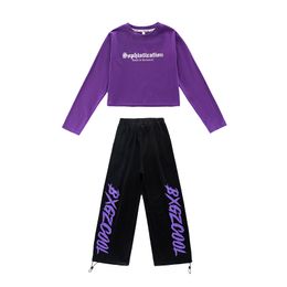 Hip Hop Jazz Dance Costumes for Kids Long Sleeve Tops Jogger Pants Girls Street Dance Wear Rave Clothes Children Tracksuit 4-16Y