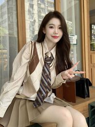 Japanese Cute Skirt School Uniform Women Korean Winter Knitting Sweater Vest V-neck Long Sleeve Jk Uniform School Girl Cosplay