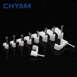 4/5/6/7/8/9/10/12mm Rectangle Shape Wire Clamp Line Buckle Fixing White Round Steel Nail Wall Hanging Screw Mount Cable Clips