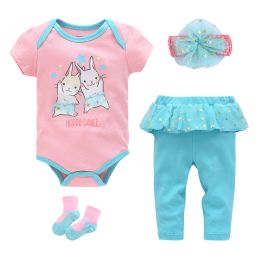 Trousers Honeyzone 4pcs/Set Toddler Bodysuit Pants Newborn Clothes Baby Girls Outfit Lovely Animal Print Tops Roupa Bebe Menina 012Month