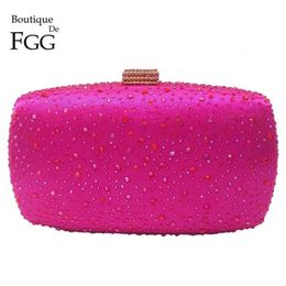 Boutique De FGG Pink Fuchsia Crystal Diamond Women Evening Purse Minere Clutch Bag Bridal Wedding Clutches Chain Handbag 2110227617271