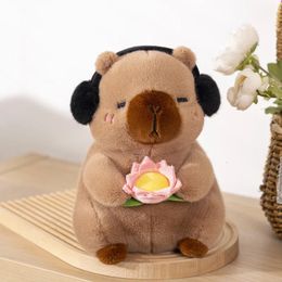 Cute Capybara Plush Toy Stuffed Animals Capybara Hold Lotus Flower White-face Monkey Soft Doll Kids Toys Birthday Christmas Gift 240411