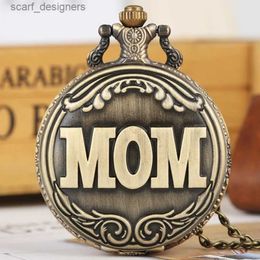 Pocket Watches Retro Bronze Big MOM Letter Quartz Pocket Necklace Pendant Family Souvenir Gifts for Mom Mama on Mothers Birthday Day Y240410