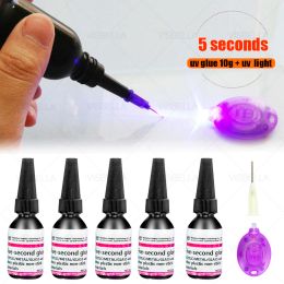 UV Glue Kit with Light Plastic Repair 5 Seconds Curing Adhesive Epoxy Ultraviolet Glue for Glass Plastic Metal Jewellery Making