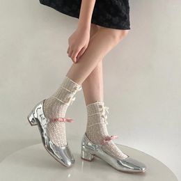 Women Socks Breathable JK Lolita Stockings Nylon Solid Colour Girls Long Hollow Out Mesh