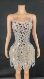 Casual Dresses Women Sexy Backless Crystal Diamond Sequins Mesh Elastic Strap Dress Club Dinner Birthday Party Stage Performance Costume