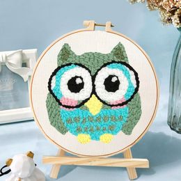 SDOYUNO Punch Needle Embroidery Starter Kits Diy Crafts Animal Poking Embroidery Hoop Yarn Rug Punch Needle For Adults 20x20cm