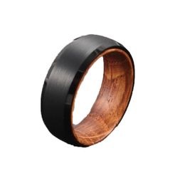 8mm Black Tungsten Carbide Ring with Whiskey Barrel Wood Mens Wedding Band70731085844276