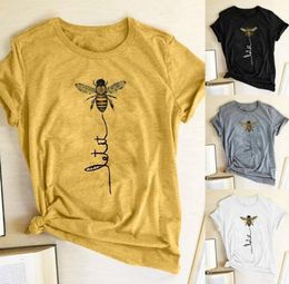 Women039s TShirt 24 Colours Women Tee Shirt Bee Print Short Sleeves Crew Neck Cotton Summer Top Clothing SXXXL9018364