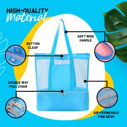 2 In 1 Cooler Picnic Bag Beach Bag Oversized Lightweight Mesh Beach Tote Bag Summer Storage Travel For Outdoor Beach