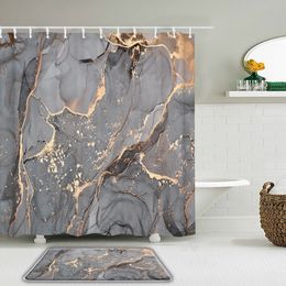 Marble Pattern Shower Curtain Set Waterproof Bathroom Curtains With Hooks Bath Mats Modern Abstract Stone Grain Luxury Curtain