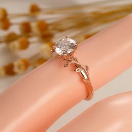 CxsJeremy Vintage 6.5mm 1ctw Moissanite Engagement Ring 14K 585 Rose Gold Leaf Flower Ring Prong Set Unique Anniversary Gifts