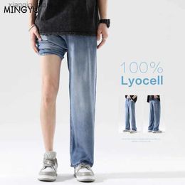 Jeans maschile di alta qualità al 100%jeans lyocell uomini primavera estate casual elastica pantaloni in denim corea maschio pantaloni blu dritti s-3xl l49