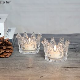 Creative Crown Shape Glass Candle Holders Wedding Decorations Modern Home Restaurant Candles Ornaments Candelabros Candlestick