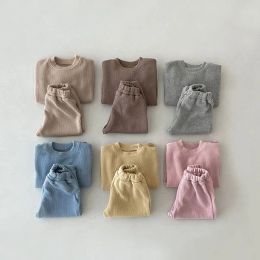Trousers 2022 Korea New Baby Boy Tracksuit Solid Color Sweatshirt + Pants 2pcs Sport Suit Toddler Kids Outfits Girls Clothes Set