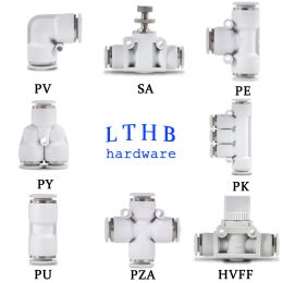 Pneumatic Fittings Tube Connectors PU PY PE 6mm 8mm 10mm White Plastic Push Into Pluglug Water Pipes Air Hose Quick Couplings