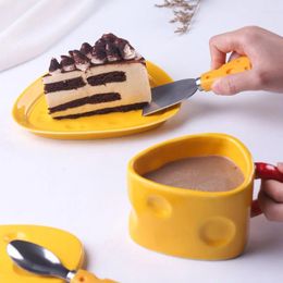 Mugs Ins Creative Cartoon Cheese Shape Ceramic Mug Milk Cup Coffee With Lid Trend Home Breakfast Water