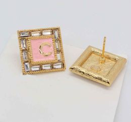 2024 Luxury quality charm square shape stud earring with pink Colour enamel designer in 18k gold plated have stamp box PS7693B