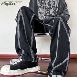 Men's Jeans Black Jeans Men Chic All-match Fashion Trousers Hipsters Handsome Design Patchwork High Street Teens Hip Hop Zip Up New L49
