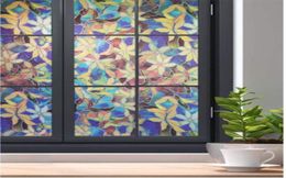 P133 Stained Glass Window Film Privacy Static Cling Decorative Glass Film Magnolia Pattern Window Covering Blackout Film4105020