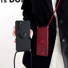 S 21 23 22 Crossbody Lanyard Love Heart Case For Samsung Galaxy S21 S22 S23 Plus Ultra 5g S20 Fe Cord Silicone Cover S21fe S20fe