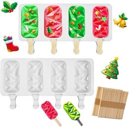 3/4 Hole Silicone Ice Cream Mold Ice Pop Cube Popsicle Barrel Mold Dessert DIY Mould Maker Tool with Popsicle Stick Kitchen Tool