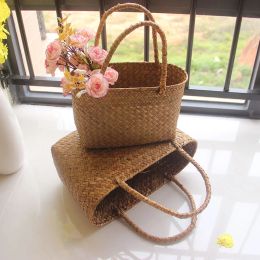 Seaweeds Woven Basket Crafts Garden Succulent Storage Bag Portable Toy Laundry Organiser Plant Flower Pot For Garden Picnic