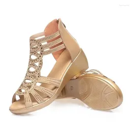 Sandals Soft Leather Roman Women's Summer Soled Rhinestone Mother Shoes Wedges Women