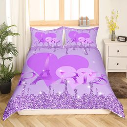 Paris King Queen Double Duvet Cover Girly Glitter Eiffel Tower Bedding Set Valentine's Day Comforter Cover Polyester Quilt Cover